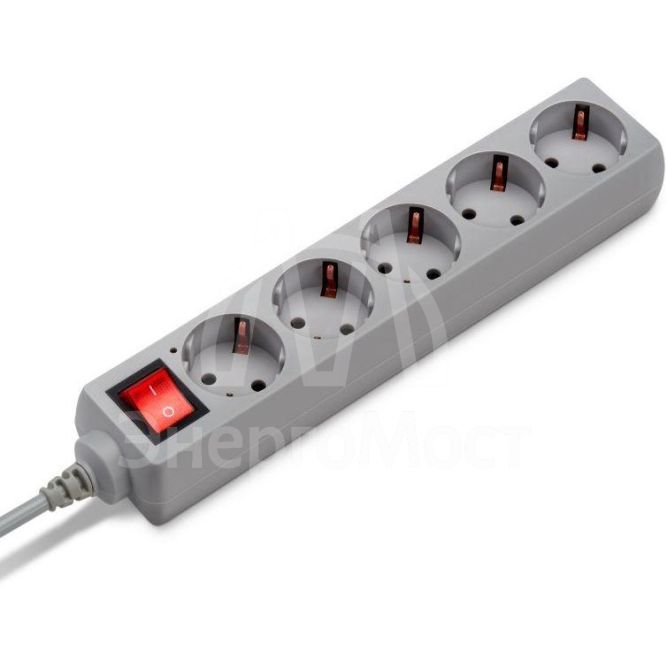 Удлинитель с сетевым фильтром 5х5м с заземл. 7А IP20 500SL-5-G CCA 3х0.75 сер. BURO 354127