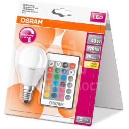 Лампа светодиодная LED STAR+ DIM с пультом P 40 5.5W/827 шар 5.5Вт 2700К тепл. бел. E14 470лм 220-240В мат. пласт. OSRAM 4058075144385