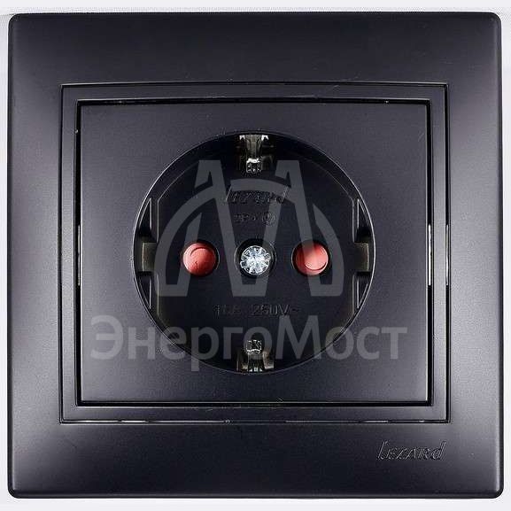 Розетка 1-м СП Мира защ. шторки с заземл. керамика черн. бархат LEZARD 701-4242-124