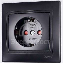 Розетка 1-м СП Мира защ. шторки с заземл. керамика черн. бархат LEZARD 701-4242-124