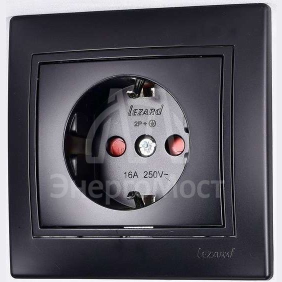 Розетка 1-м СП Мира защ. шторки с заземл. керамика черн. бархат LEZARD 701-4242-124