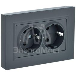Розетка 2-м СП BRITE РС12-3-БрГ 16А в сборе с заземл. без защ. шторок графит IEK BR-R21-16-K53-F