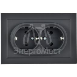 Розетка 2-м СП BRITE РС12-3-БрГ 16А в сборе с заземл. без защ. шторок графит IEK BR-R21-16-K53-F