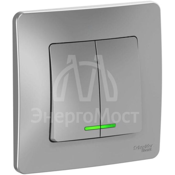 Выключатель 2-кл. СП Blanca 10А IP20 (сх. 5) 250В с подсветкой алюм. SchE BLNVS010513