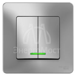 Выключатель 2-кл. СП Blanca 10А IP20 (сх. 5) 250В с подсветкой алюм. SchE BLNVS010513