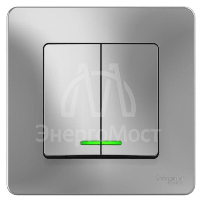 Выключатель 2-кл. СП Blanca 10А IP20 (сх. 5) 250В с подсветкой алюм. SchE BLNVS010513