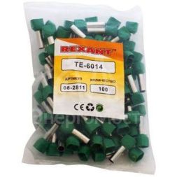 Наконечник штыревой втулочный изолир. (НШВИ F-14мм) 2х6кв.мм (TE-6014) зел. REXANT 08-2811