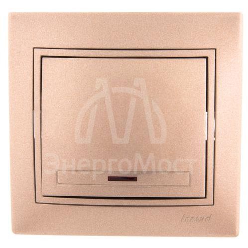 Выключатель 1-кл. СП Мира 10А IP20 с подсветкой со вставкой свет. корич. перламутр LEZARD 701-3131-111