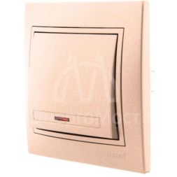 Выключатель 1-кл. СП Мира 10А IP20 с подсветкой со вставкой свет. корич. перламутр LEZARD 701-3131-111