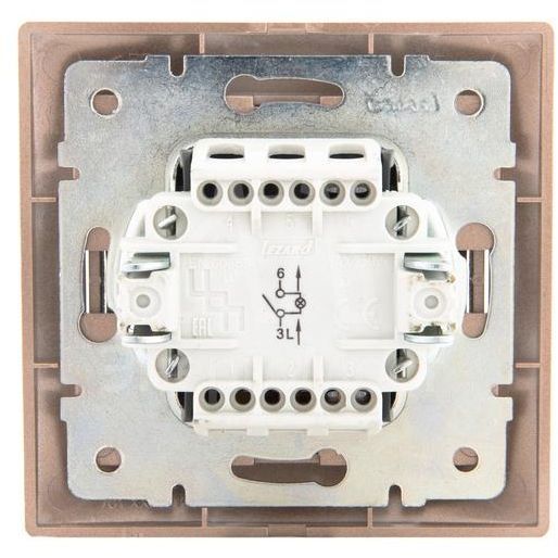 Выключатель 1-кл. СП Мира 10А IP20 с подсветкой со вставкой свет. корич. перламутр LEZARD 701-3131-111