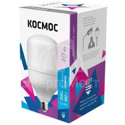 Лампа светодиодная высокомощная 40Вт цилиндр 6500К холод. бел. E27 3650лм 176-240В Космос LksmHWLED40WE2765