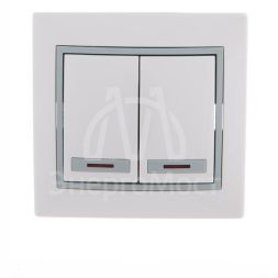 Выключатель 2-кл. СП Мира 10А IP20 с подсветкой с сер. вставкой бел. LEZARD 701-0215-112