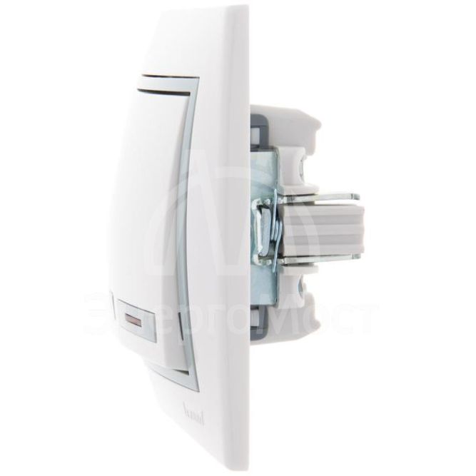 Выключатель 2-кл. СП Мира 10А IP20 с подсветкой с сер. вставкой бел. LEZARD 701-0215-112