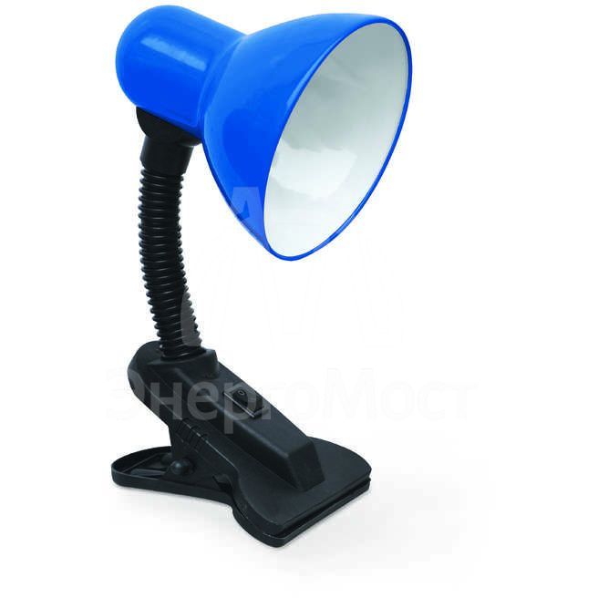 Светильник настольный под лампу СНП-01С на прищепке 40Вт E27 син. (мягкая упак.) IN HOME 4690612012438