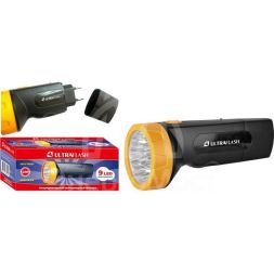 Фонарь LED 3829 (аккум. 220В черн./желт. 9 LED SLA пласт. коробка) Ultraflash 11240