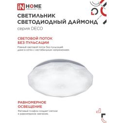 Светильник светодиодный DECO ДАЙМОНД 18Вт 230В 6500К 1170лм 230мм IN HOME 4690612033655