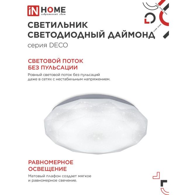 Светильник светодиодный DECO ДАЙМОНД 18Вт 230В 6500К 1170лм 230мм IN HOME 4690612033655