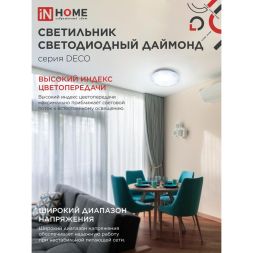 Светильник светодиодный DECO ДАЙМОНД 18Вт 230В 6500К 1170лм 230мм IN HOME 4690612033655