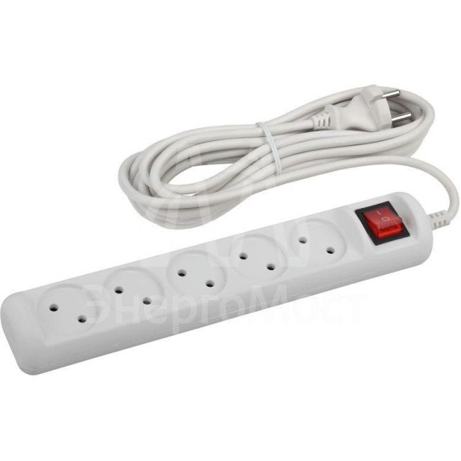 Удлинитель 5х5м без заземл. 10А IP20 U-5s-5m-2х1 ПВС 2х1 с выкл. Эра Б0044057