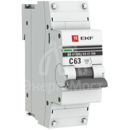 Выключатель автоматический модульный 1п C 63А 10кА ВА 47-100 PROxima EKF mcb47100-1-63C-pro