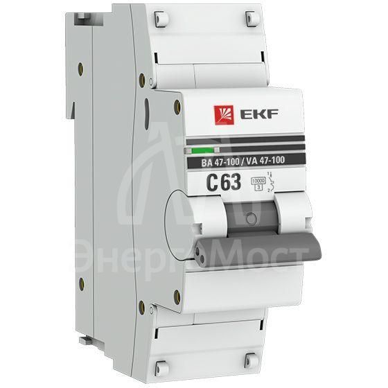 Выключатель автоматический модульный 1п C 63А 10кА ВА 47-100 PROxima EKF mcb47100-1-63C-pro