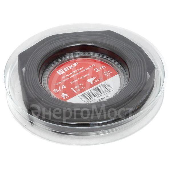 Трубка термоусадочная ТУТ нг 8/4 черн. ролик 2 м EKF tut-8-b-b