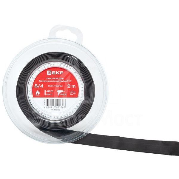 Трубка термоусадочная ТУТ нг 8/4 черн. ролик 2 м EKF tut-8-b-b