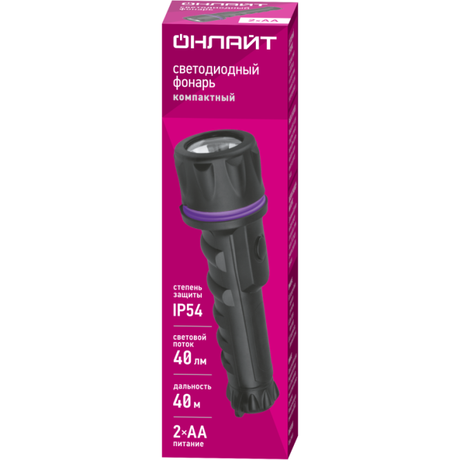 Фонарь светодиодный ручной 90 862 OPT-R01-2AA пласт.+рез.1LEDх0.5 Вт 1реж. 40лм IP54 ОНЛАЙТ 90862