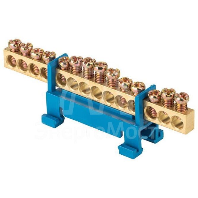 Шина нулевая N 6х9 14 отверстий синий изолятор тип &amp;quot;Стойка&amp;quot; на DIN-рейку латунь розн. стикер PROxima EKF sn0-63-14-sb-r
