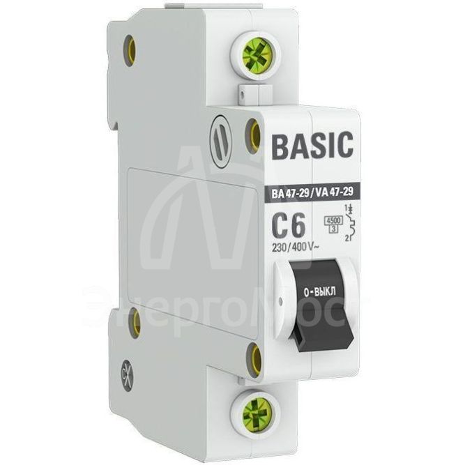 Выключатель автоматический модульный 1п C 6А 4.5кА ВА 47-29 Basic EKF mcb4729-1-06C