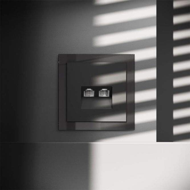 Розетка компьютерная 2-м СП S70 RJ45 + RJ45 кат.6 механизм черн. матов. Voltum VLS060208