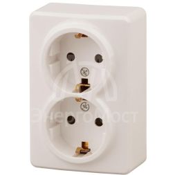 Розетка ОП 11-2206-02 2х2P+E Schuko защ. шторки 16АХ-250В Эксперт сл. кость ЭРА Б0020695