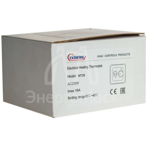 Термостат мех. MT-26 датчик пола +5/+40град.C 230В 16А 3.5кВт бел. Extherm MT-26