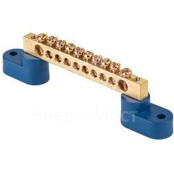 Шина нулевая N 6х9 10 отверстий 2 синих угловых изолятора латунь PROxima EKF sn0-2-63-10