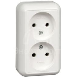 Розетка 2-м ОП Прима 16А IP20 без заземл. без защ. шторок монтаж. пласт. (розн. упак.) бел. SchE RA16-213M-BI