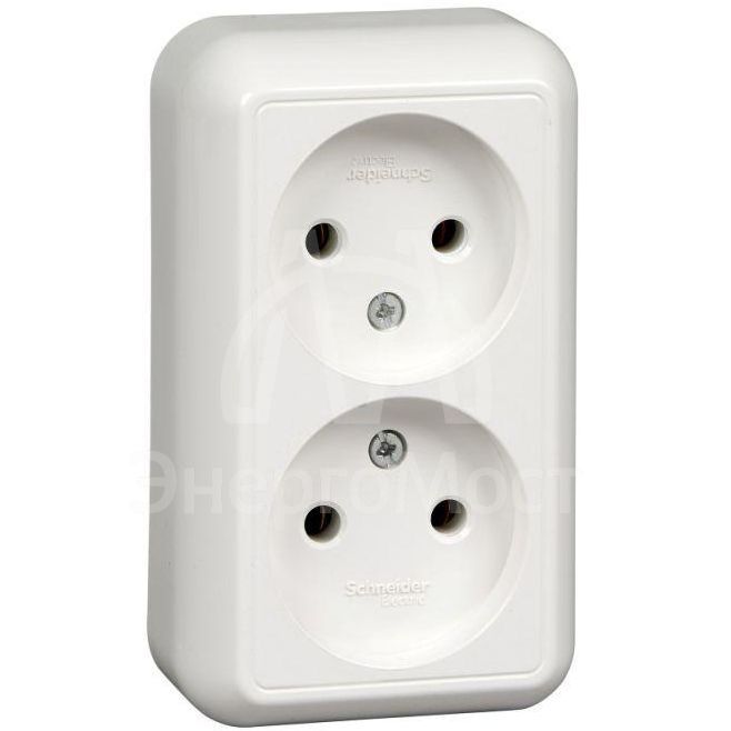 Розетка 2-м ОП Прима 16А IP20 без заземл. без защ. шторок монтаж. пласт. (розн. упак.) бел. SchE RA16-213M-BI