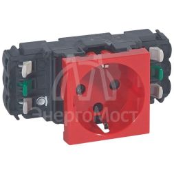 Механизм розетки 1-м СП Mosaic New 2мод. 2К+З для кабель-канала DLP с мех. блок. с заземл. красн. Leg 077421