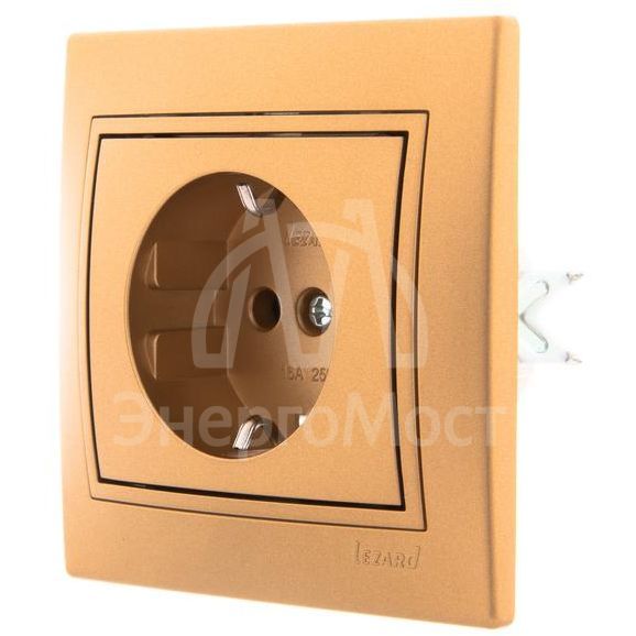 Розетка 1-м СП Мира керам. с заземл. метал. зол. LEZARD 701-1313-122