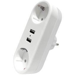 Разветвитель 2-м плоский с заземл.16А 2USB А+А 2.4А 3500Вт бел. DOMTOK 2732