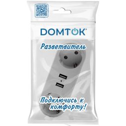 Разветвитель 2-м плоский с заземл.16А 2USB А+А 2.4А 3500Вт бел. DOMTOK 2732