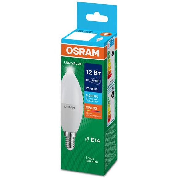 Лампа светодиодная LED G4 Value LVCLB100 12W/965 CRI95 12Вт 6500К 1200лм свеча матов. E14 170-250В OSRAM 4099854308727