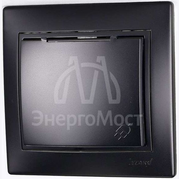 Розетка 1-м СП Мира с защ. крышкой керам. с заземл. черн. бархат LEZARD 701-4242-123