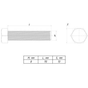Болт с шестигранной головкой М8х70 TDZ (уп.50шт) EKF b6grm8x70-TDZ