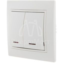 Выключатель 2-кл. СП Мира 10А IP20 с подсветкой с бел. вставкой бел. LEZARD 701-0202-112