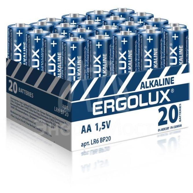 Элемент питания алкалиновый AA/LR6 1.5В Alkaline BP-20 ПРОМО (уп.20шт) Ergolux 14675