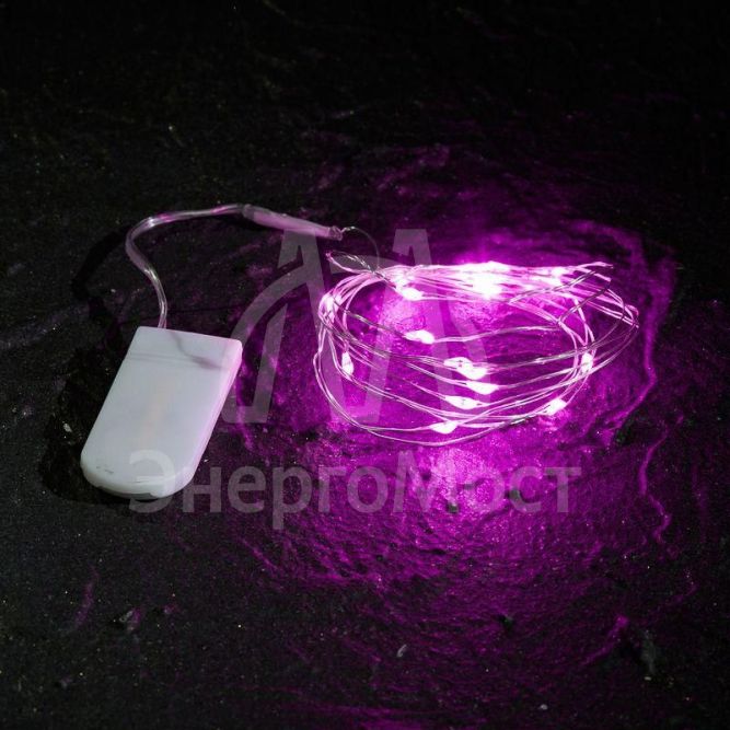 Гирлянда &amp;quot;Роса&amp;quot; (батарейки 3хААА в компл.) 2м 20LED роз. прозр. провод 2Вт 4.5В IP20 NEON-NIGHT 303-007