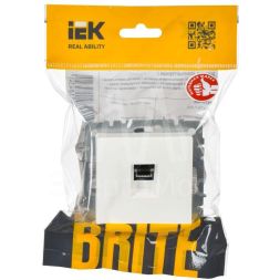 Розетка компьютерная СП RJ45 кат.5E BRITE РК10-БрБ бел. IEK BR-K10-1-K01