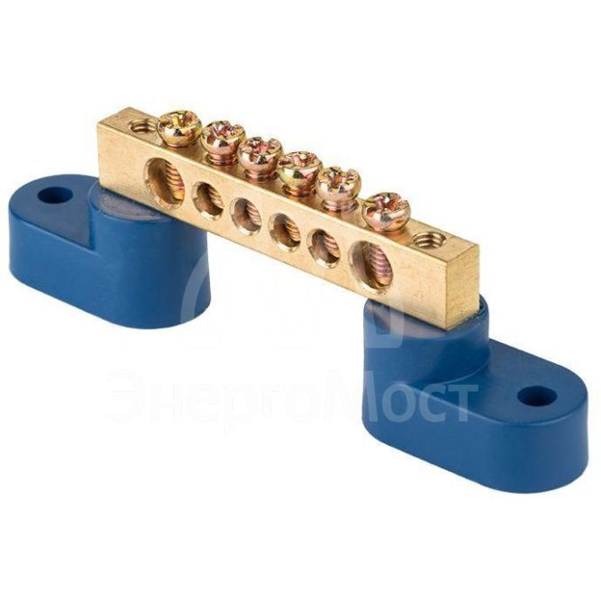 Шина нулевая N 6х9 6 отверстий 2 синих угловых изолятора латунь PROxima EKF sn0-2-63-06