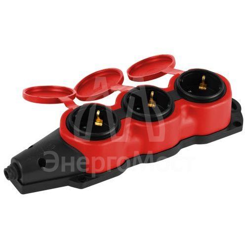 Колодка ЭРА KX-3e-RED-IP44 каучуковая с заземлением 3 розетки 16A IP44 красн. Эра Б0068393