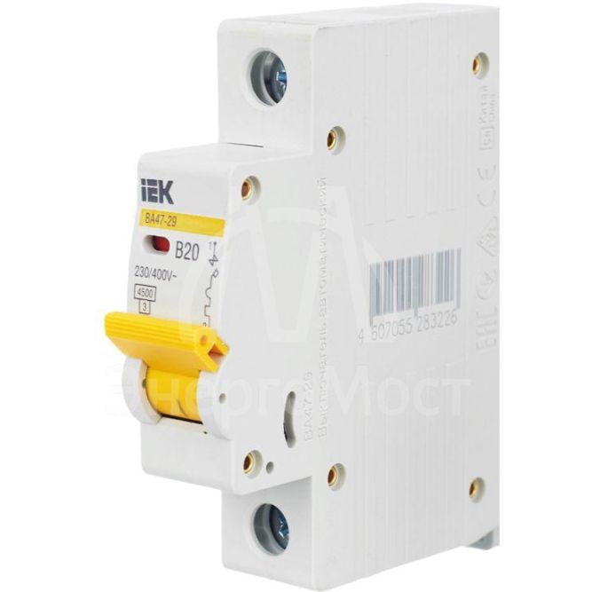 Выключатель автоматический модульный 1п B 20А 4.5кА ВА47-29 IEK MVA20-1-020-B